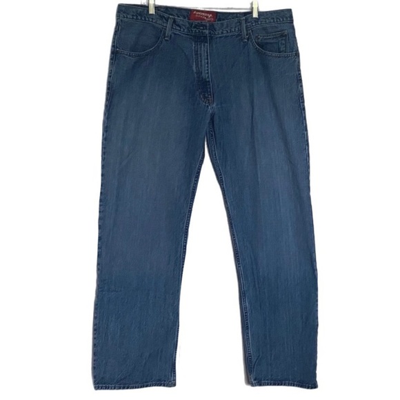 Y2K Relax Jeans Straight Mid Blue Mid Rise Western Cowboy Rodeo Durable 38x32 - Picture 1 of 10